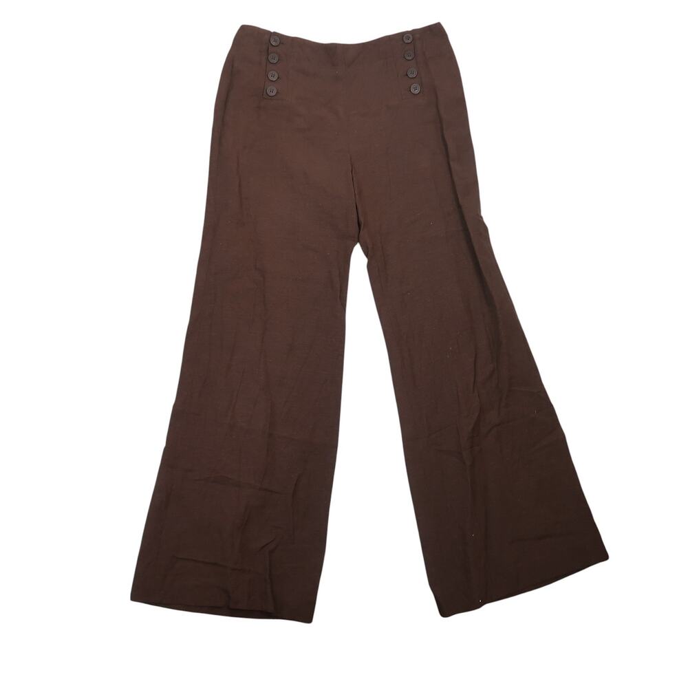 Vintage Y2K Larry Levine Brown Linen Sailor Pants Mid Rise Flare 6